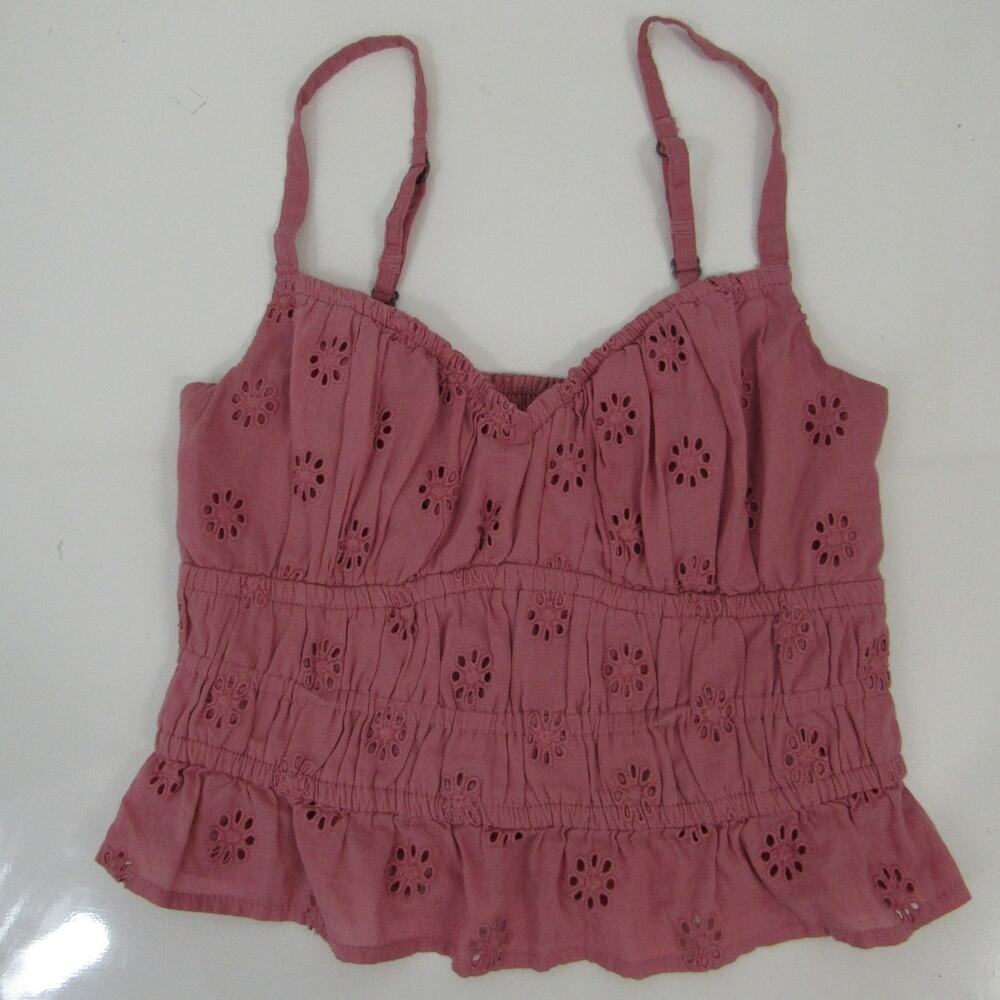 Hollister XS Eyelet Crop Tank Mauve Dusty Rose Cami Smocking Preppy Women’s